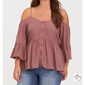 Torrid Cold Shoulder Mauve Blouse